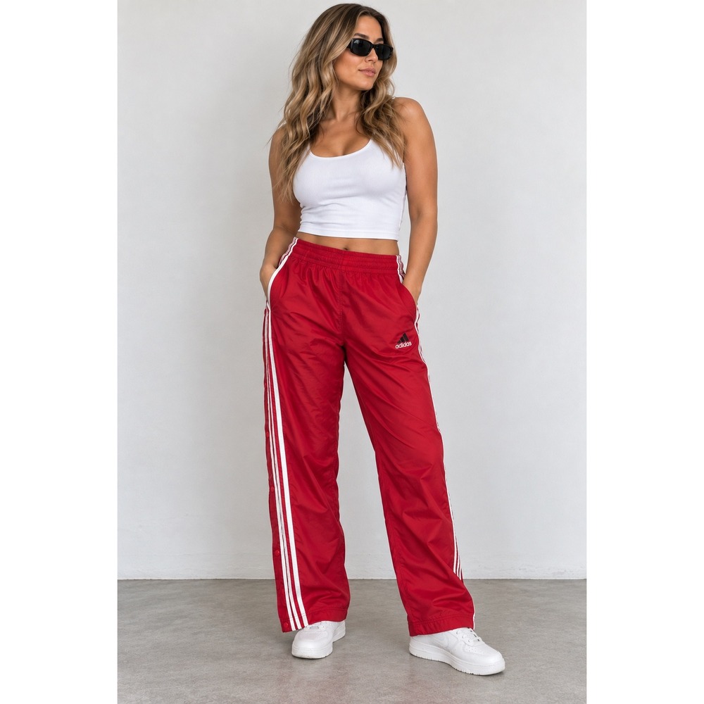 Adidas Adibreak Track Pants Women XL Red Excellent Snap Button Triple Stripe